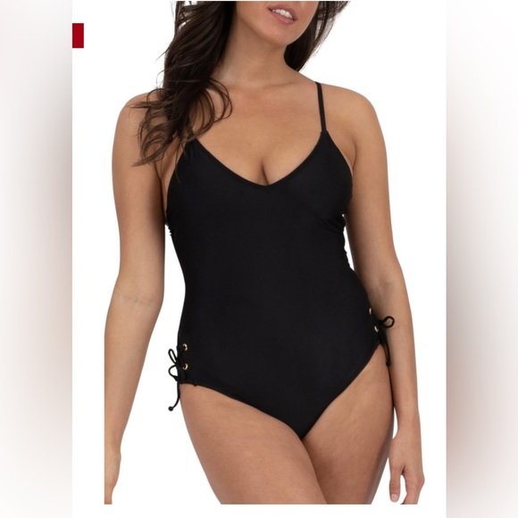 RACHEL RACHEL ROY Solid Side Lace Black One Piece Swimsuit Size Small 4-6)NWT - Picture 4 of 11